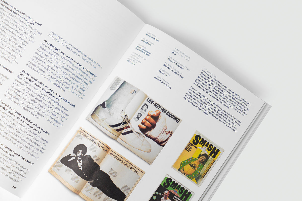 A5/10 Collecting Graphic Design – the book open showing an interview and a magazine collection