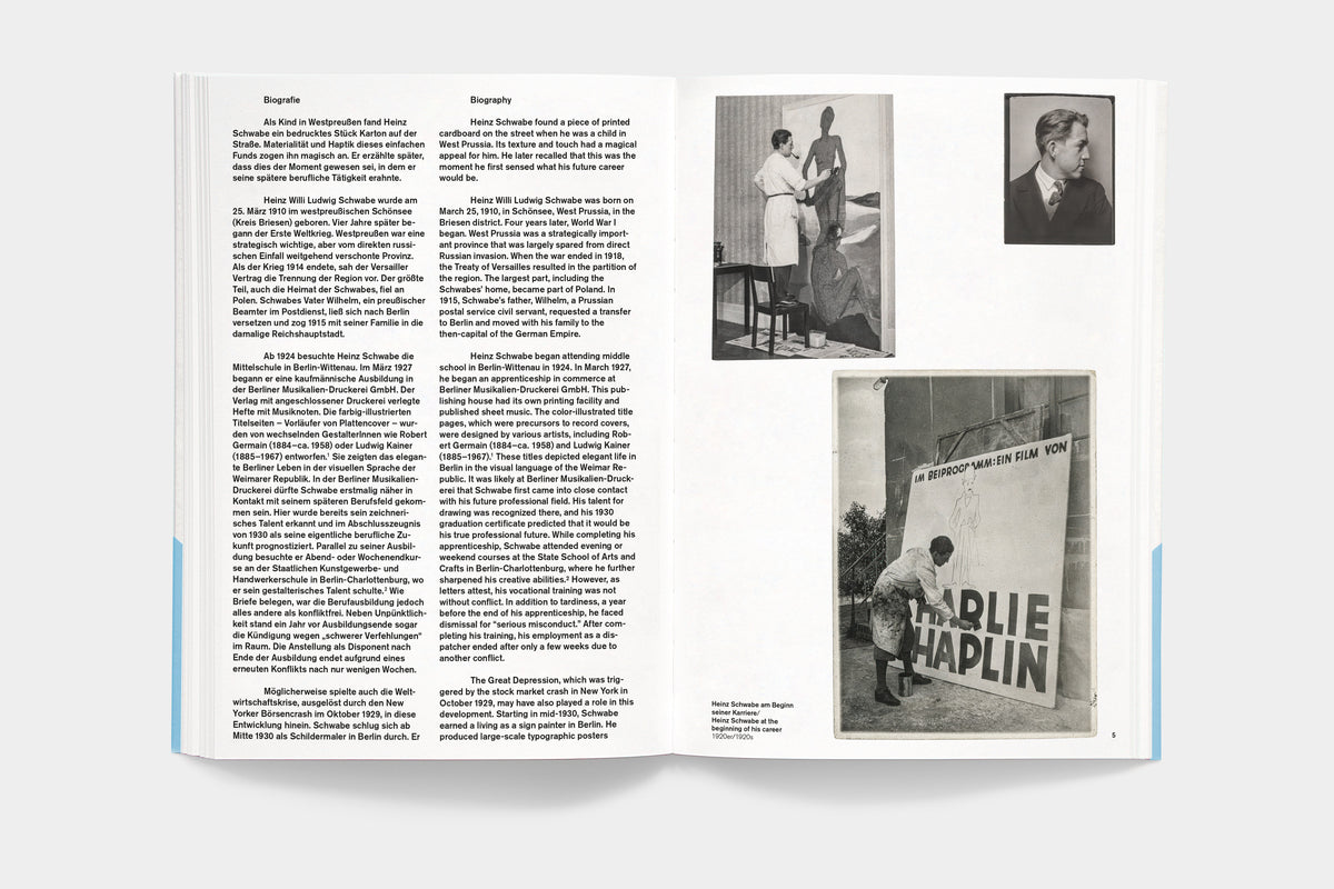 A5/12 Heinz Schwabe – spread with the biographical essay and archival photos