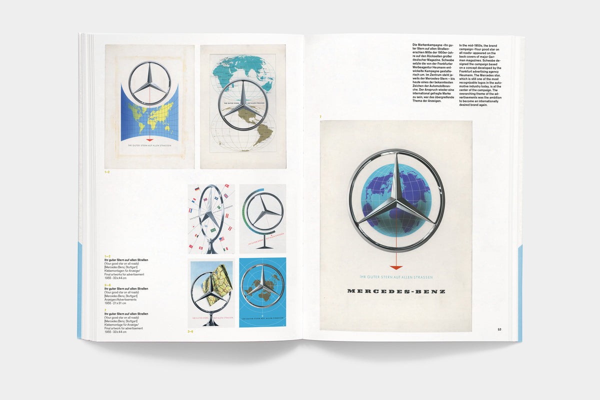 A5/12 Heinz Schwabe – spread featuring the mercedes-benz brand campaign mid 1950s