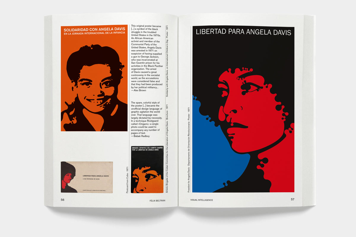 Félix Beltrán: Visual Intelligence – spread with Beltrán’s „Angela Davis“ solidarity posters