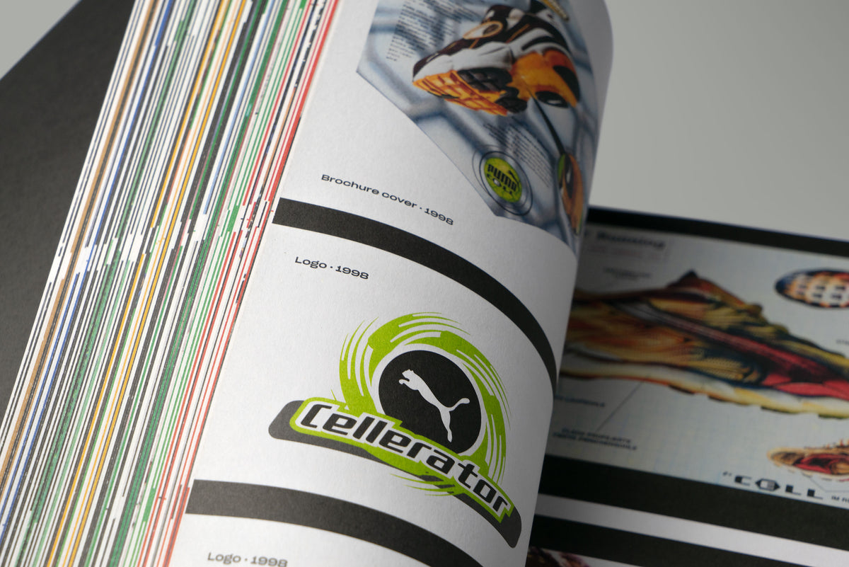 PUMA – The Graphic Heritage – detail of the colourful page edges and a PUMA logo