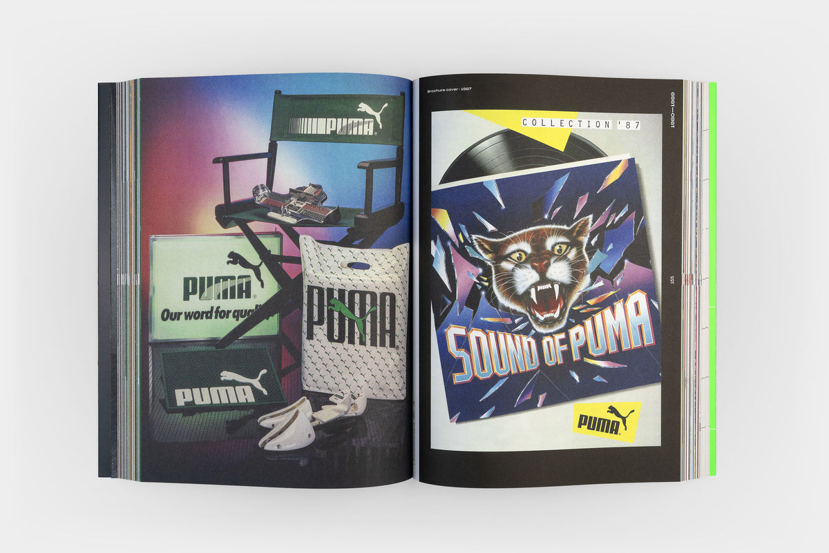 PUMA – The Graphic Heritage – spread with PUMA advertising campaigns („Sound of Puma“)