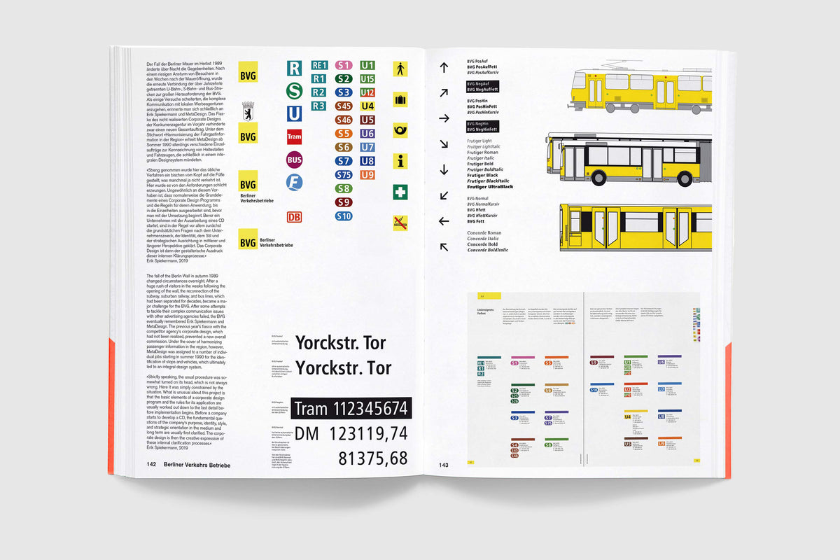 A5/09 West-Berlin Grafik-Design – spread with the BVG transit identity, pictograms and vehicle liveries